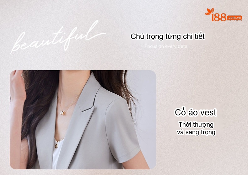Bộ Vest Công Sở Nữ Tay Ngắn Mỏng Nhẹ Màu Xám, Be, Đen chi tiết 8