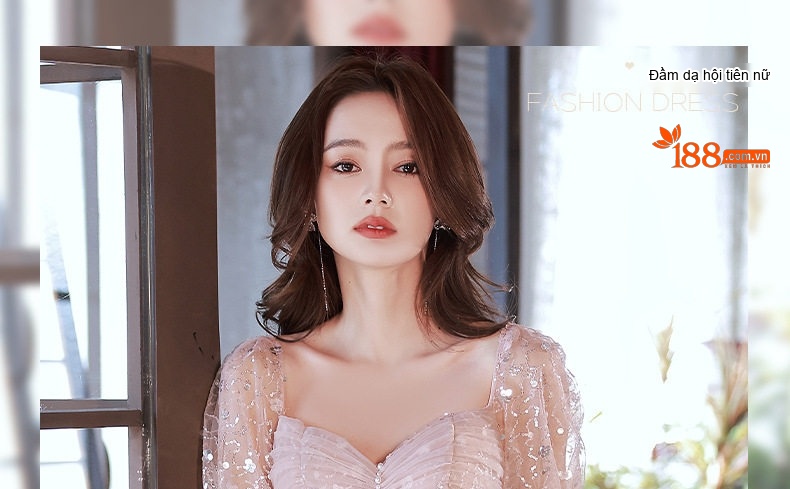 Váy Dự Tiệc Nữ Tay Lỡ Dáng Xòe Màu Hồng chi tiết 1