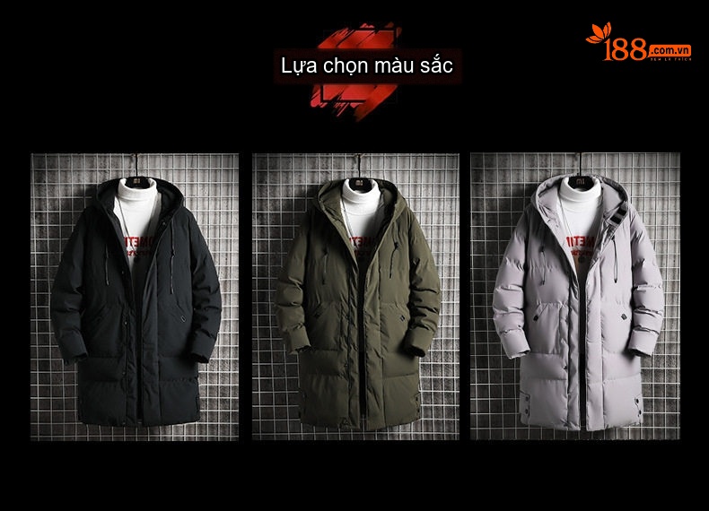 Áo Khoác Phao Nam Dáng Dài Cotton Có Mũ Trùm Đầu chi tiết 2
