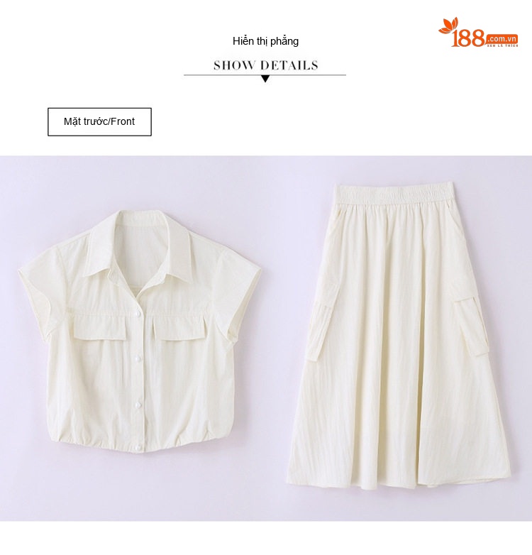 Set Bộ Áo Croptop Tay Ngắn Và Chân Váy Công Sở Dáng Dài Xòe Phong Cách Hàn Quốc Màu Xám, Kem, Xanh Olive chi tiết 33