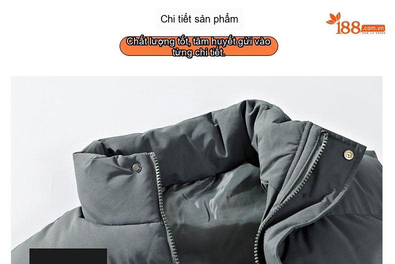 Áo Gilet Phao Nam Nữ Mùa Đông Dáng Rộng Cổ Trụ Túi Hộp Màu Đen, Trắng, Xám chi tiết 12