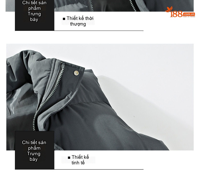 Áo Gilet Phao Nam Nữ Mùa Đông Dáng Rộng Cổ Trụ Túi Hộp Màu Đen, Trắng, Xám chi tiết 13