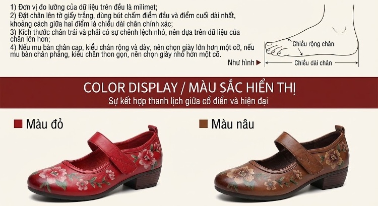 Giày Lười Nữ Họa Tiết Hoa Văn Chiều Cao Đế Khoảng 4cm Màu Đỏ, Nâu chi tiết 3
