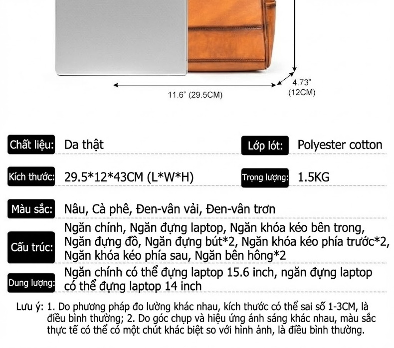 Balo Du Lịch Da Bò MASIWEI, Balo Laptop Da Thật Phong Cách Retro Màu Nâu chi tiết 20