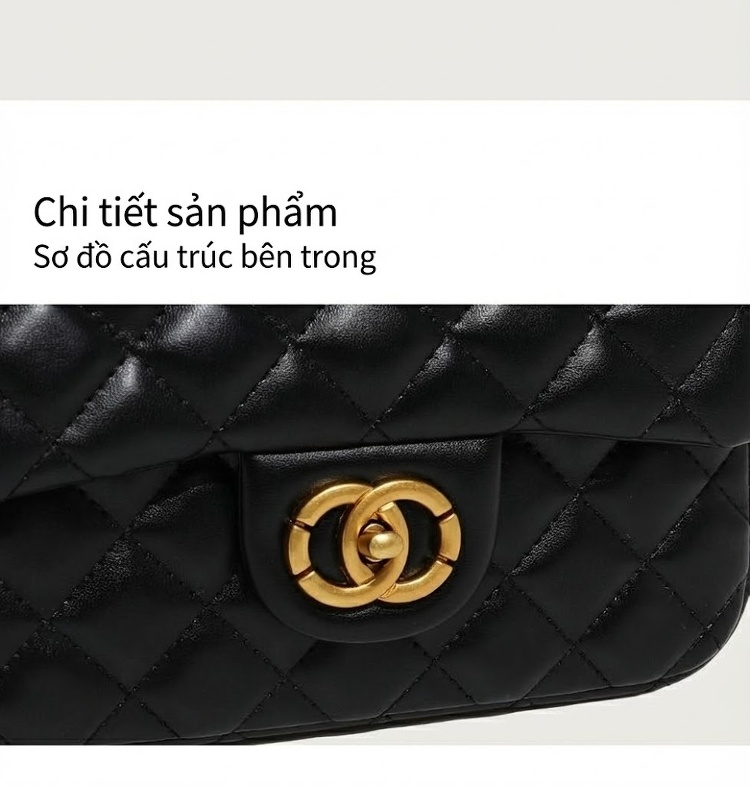 Túi Đeo Vai Nữ Mini Quả Trám Dây Xích Kim Loại Thời Trang Màu Đen chi tiết 14