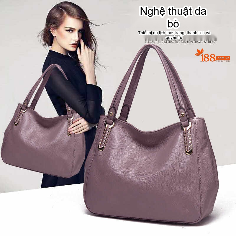 Túi Tote Nữ Da Bò Sức Chứa Lớn Đeo Vai Đựng Tài Liệu Màu Tím