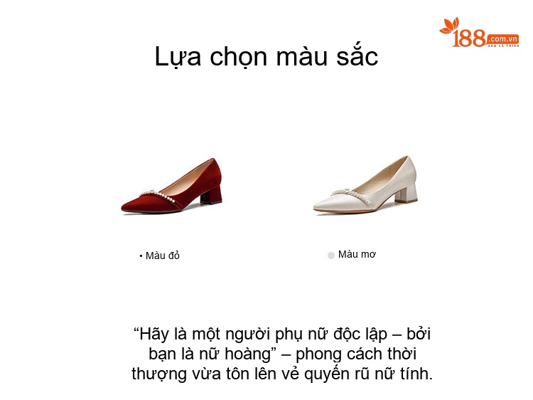 Giày Cao Gót Mũi Nhọn Nữ Quai Ngọc Trai Chiều Cao Đế Khoảng 5cm Màu Đỏ, Trắng chi tiết 3