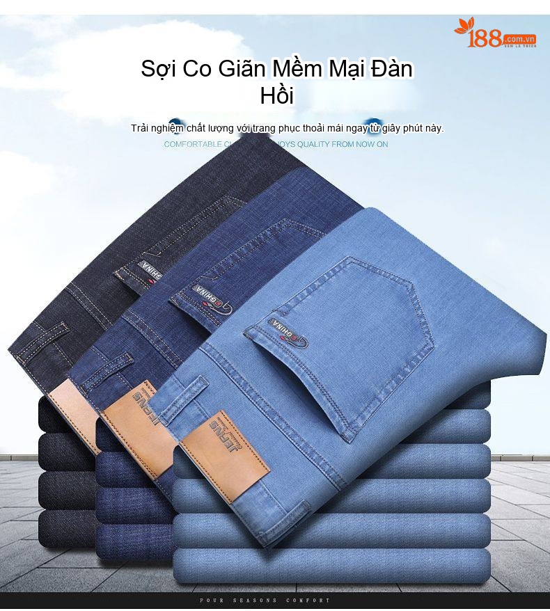Quần Jean Dài Nam Ống Đứng Co Giãn Vừa Vặn Màu Xanh Navy chi tiết 5