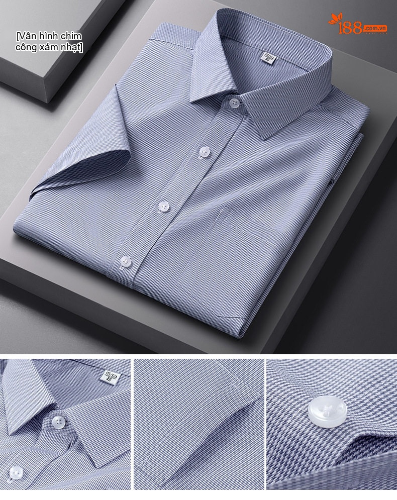 Áo Sơ Mi Nam Cotton Ngắn Tay Dáng Ôm Chống Nhăn Màu Trắng, Xanh Dương, Tím, Xám... chi tiết 28