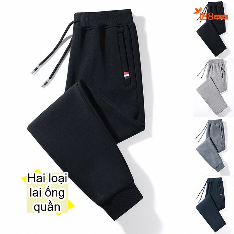 Quần dài nam ống bo dáng rộng lót lông thể thao thu đông