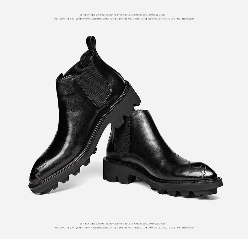 Boot Chelsea Nam Da Bò Mũi Nhọn Khắc Hoa Chiều Cao Đế Khoảng 4cm Màu Đen, Nâu chi tiết 14