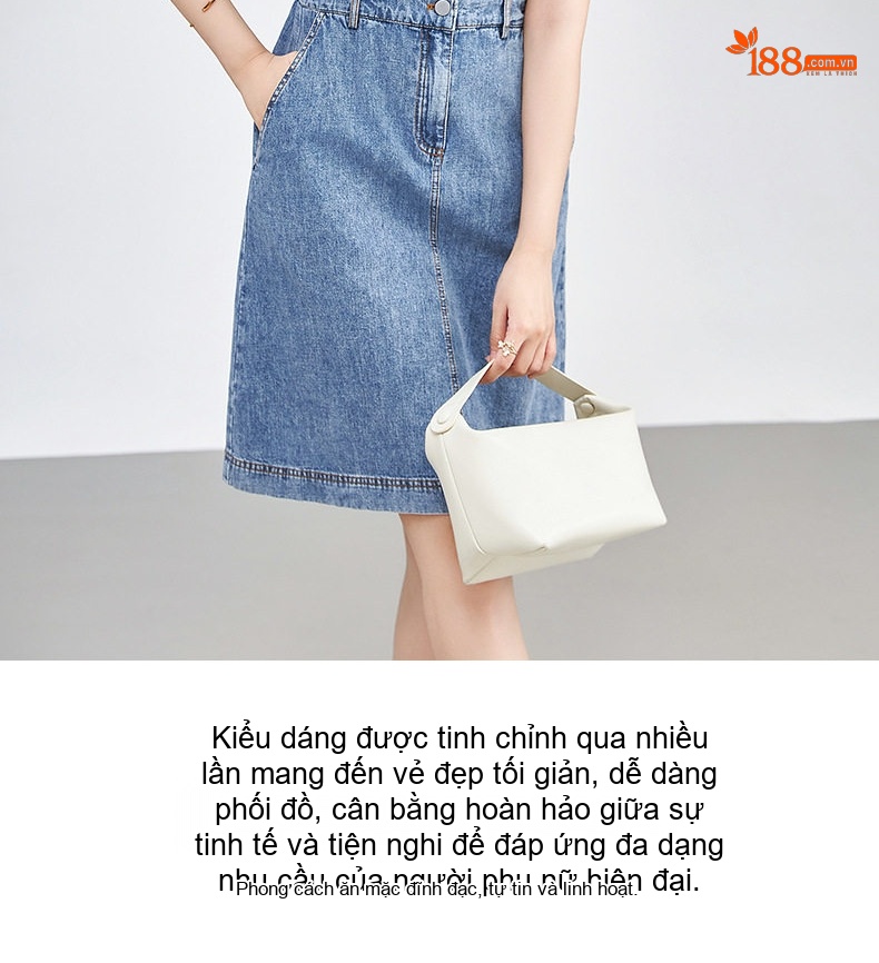 Váy Đầm Jean Nữ dáng chữ A Cổ Bẻ Tay Ngắn Phong Cách Thời Trang Trẻ Trung Màu Xanh Denim chi tiết 6