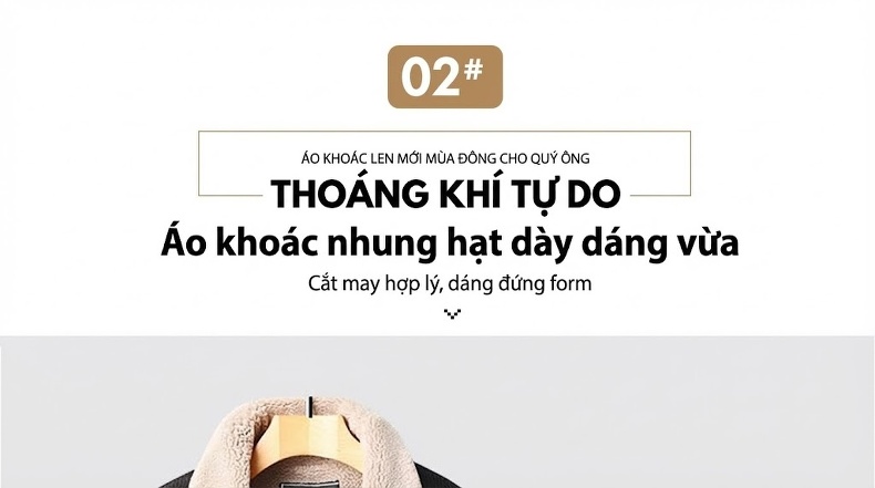 Áo Khoác Nam Lót Lông Cừu Non Cotton Gân Dày Dặn Dáng Dài Màu Nâu, Đen, Xanh Rêu chi tiết 3