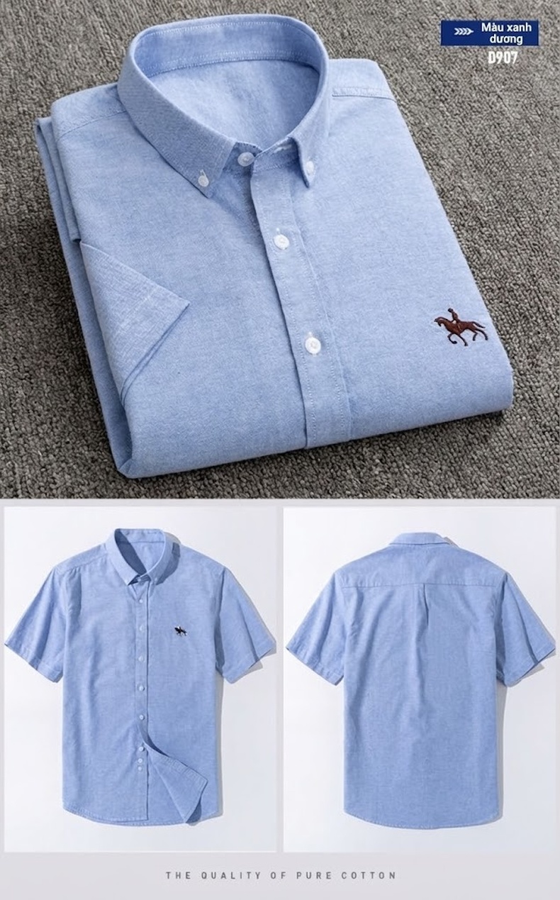 Áo Sơ Mi Ngắn Tay Nam Cotton Oxford Dáng Ôm Vừa Vặn Màu Trắng, Xám, Xanh Dương, Xanh Mint... chi tiết 13