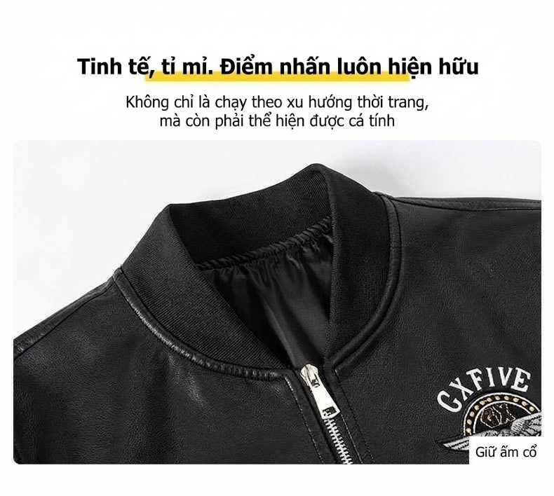 Áo Khoác Da Nam Giả Da Phong Cách Biker Thu Đông Màu Đen, Trắng chi tiết 6