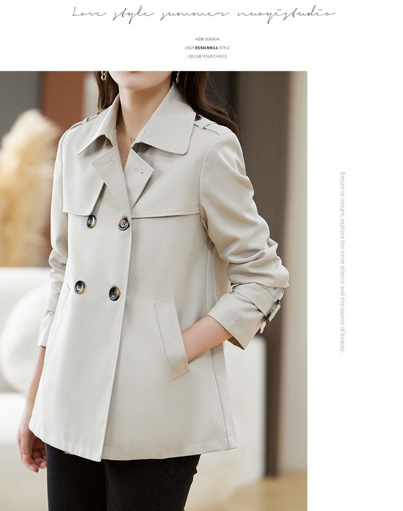 Áo Khoác Ngắn Nữ Dáng Suông Cổ chữ Vest Phong Cách Hàn Quốc Màu Be, Trắng chi tiết 19