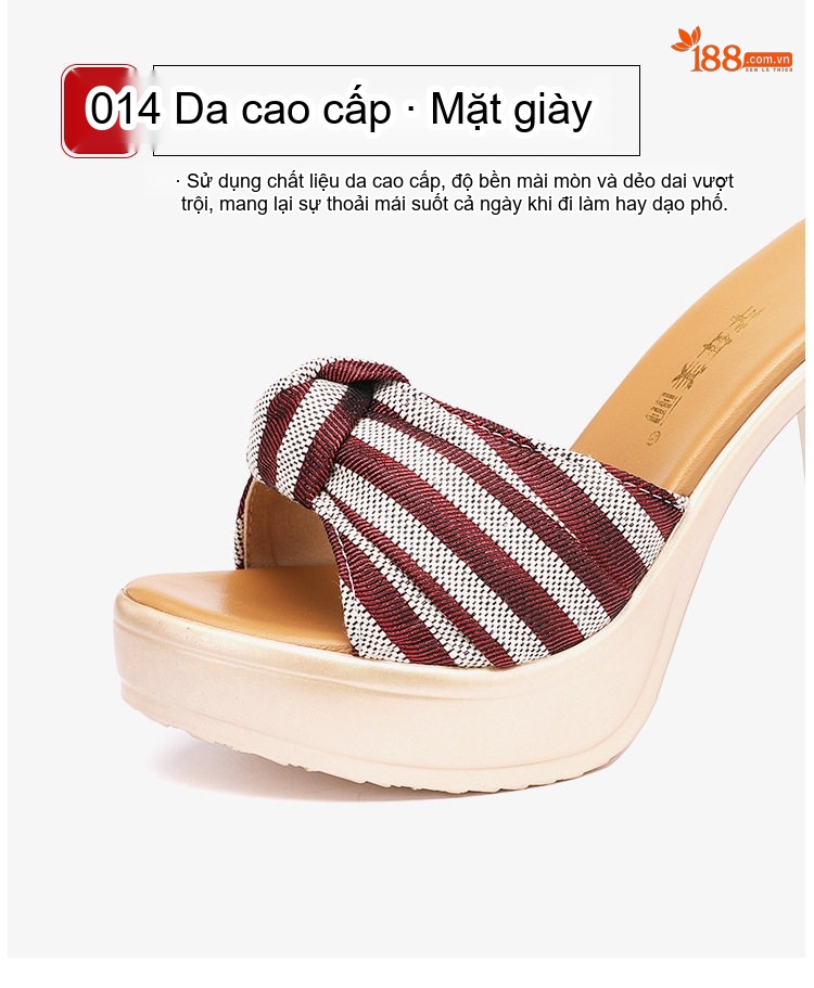 Dép Sục Nữ Quai Ngang Đế Xuồng Chiều Cao Đế Khoảng 8cm Màu Kem Sọc Đỏ, Đen Sọc Trắng chi tiết 5