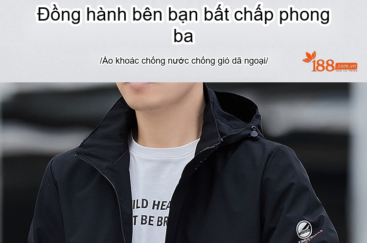 Áo Khoác Gió Nam Có Mũ Trùm Đầu Chống Nước Phong Cách Thể Thao Màu Đen, Xám, Xanh Navy chi tiết 1
