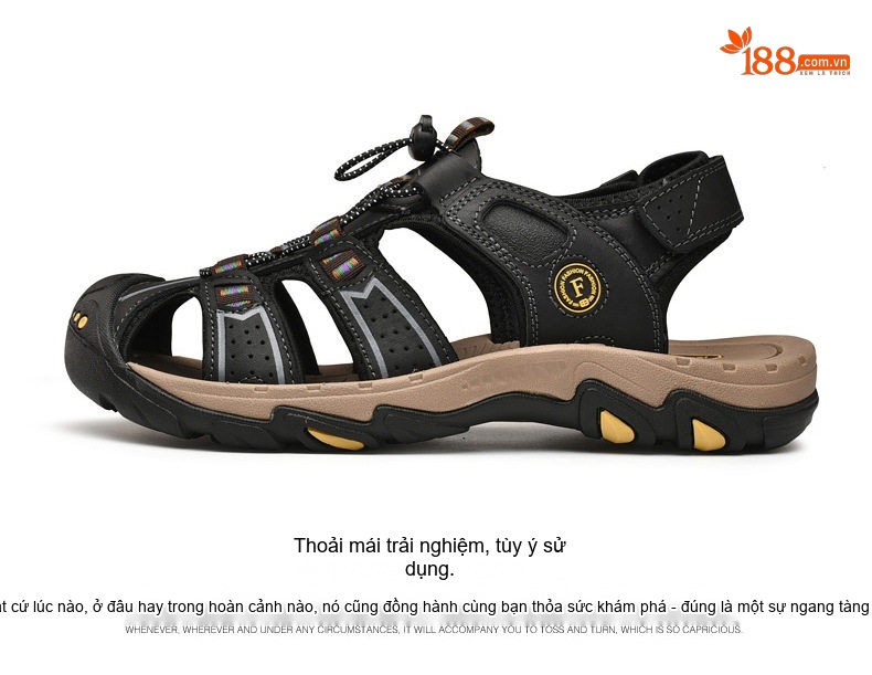 Sandal Rọ Nam Da Thật Thoáng Khí Đi Biển Chiều Cao Đế Khoảng 3cm Màu Nâu, Đen chi tiết 26