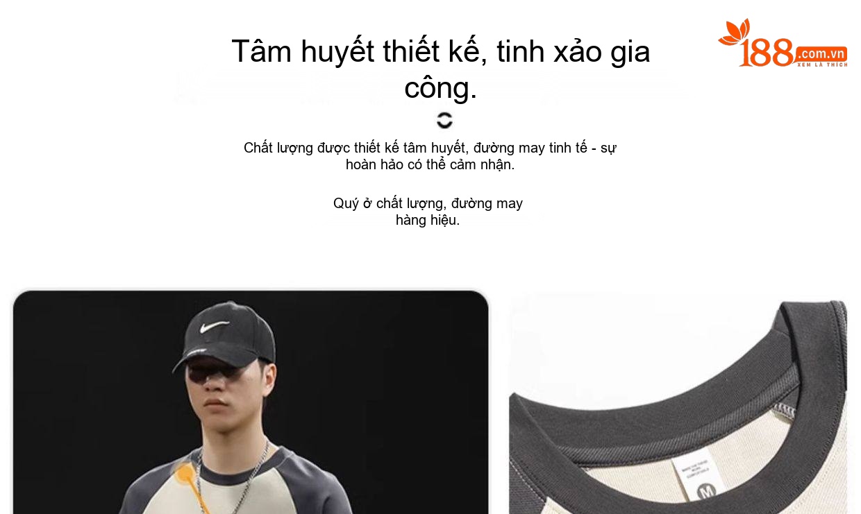 Áo Thun Tay Raglan Nam Cotton Form Rộng Màu Xám, Kem chi tiết 3