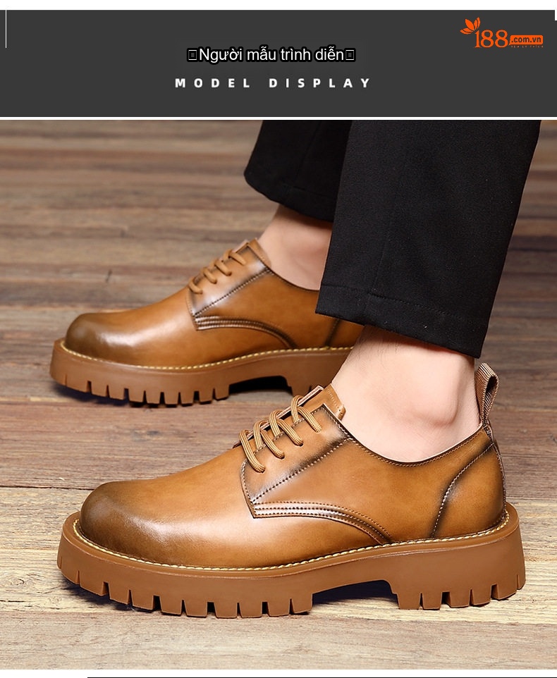 Giày Boot Martin Nam Cổ Thấp Phong Cách Anh Quốc Đế Dày Chiều Cao Đế Khoảng 4cm Màu Nâu, Đen chi tiết 8