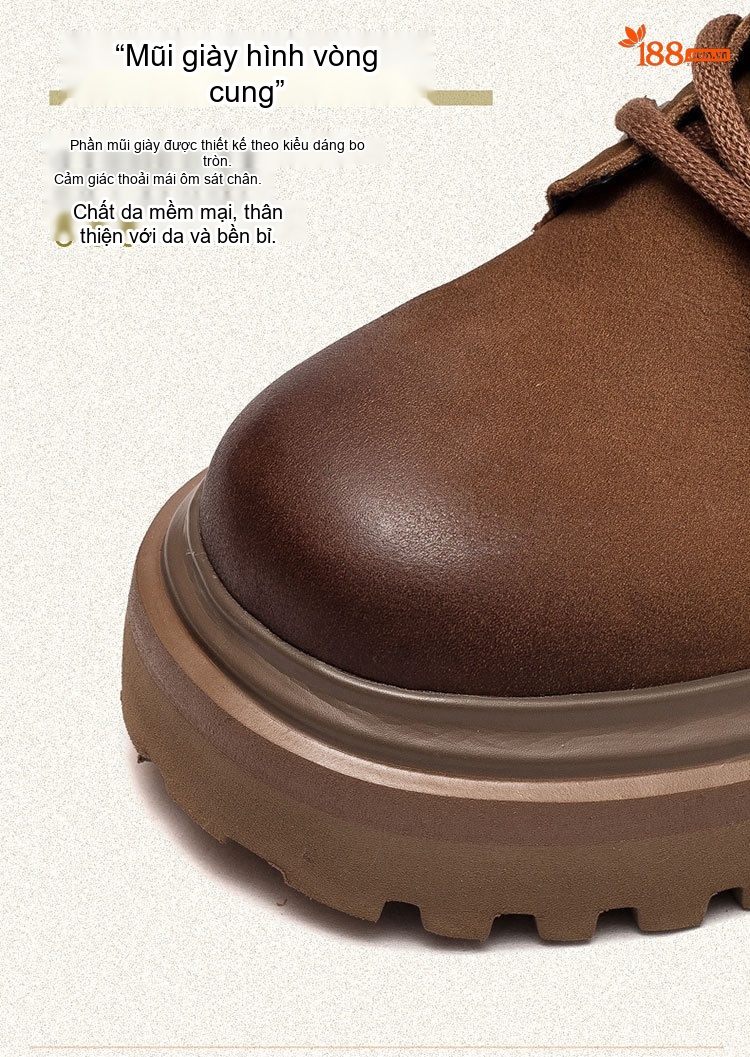 Boot Martin Nữ Cổ Ngắn Đế Dày Phong Cách Retro Chiều Cao Đế Khoảng 5cm Màu Nâu, Đỏ chi tiết 5
