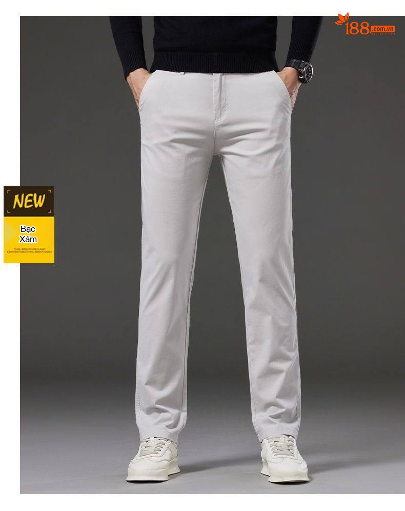 Quần Dài Cotton Nam Dáng Ôm Vừa Vặn Phong Cách Thời Trang Công Sở Màu Be chi tiết 19