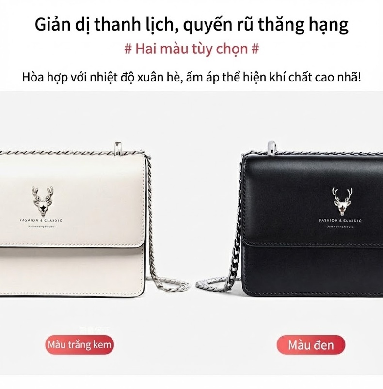 Túi Đeo Chéo Nữ Da Bóng Dây Xích Thiết Kế Đơn Giản Màu Trắng, Đen chi tiết 8