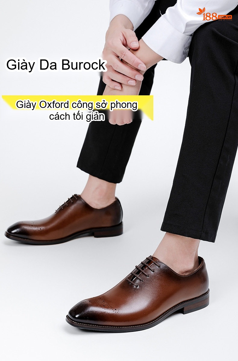 Giày Tây Buộc Dây Nam Da Thật Chiều Cao Đế Khoảng 3cm Màu Đen, Nâu chi tiết 1