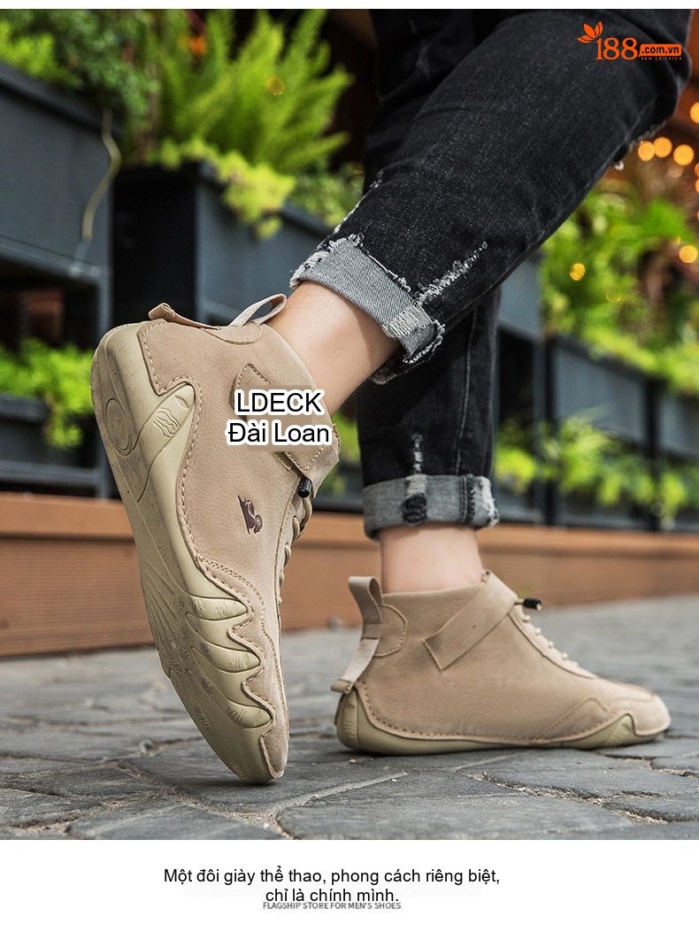 Giày Boot Martin Nam Cổ Cao Dây Buộc Da Mờ Phong Cách Thể Thao Chiều Cao Đế Khoảng 3cm Màu Be, Xám chi tiết 15