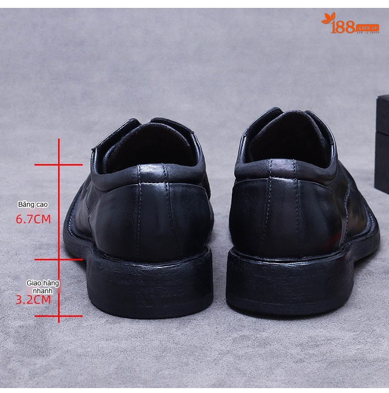 Giày Tây Buộc Dây Nam Da Bò Đế Goodyear Chiều Cao Đế Khoảng 3cm Màu Đen chi tiết 11