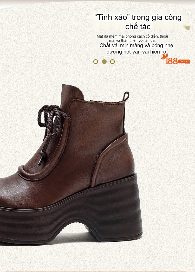 Boot Nữ Cổ Ngắn Da Bóng Lót Lông Chiều Cao Đế Khoảng 6cm Màu Đen, Nâu chi tiết 3