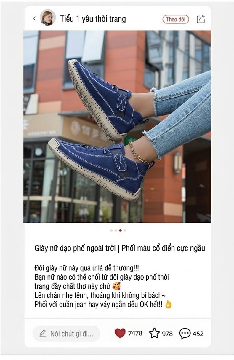 Giày Mọi Nữ Thủ Công Mềm Mại Đế Bằng Chiều Cao Đế Khoảng 2cm Màu Kem, Xám, Xanh Navy chi tiết 2