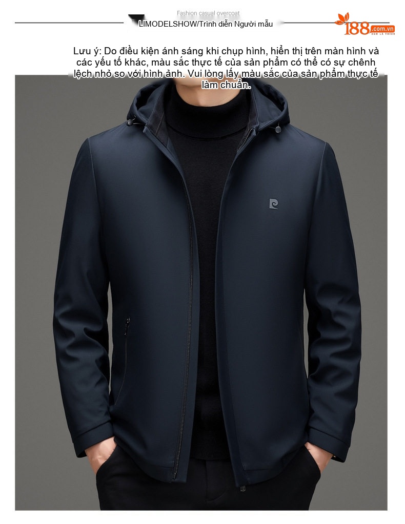 Áo Khoác Parka Nam Dáng Ôm Có Mũ Trùm Đầu Giữ Ấm Lót Lông Màu Đen, Xanh Navy chi tiết 16
