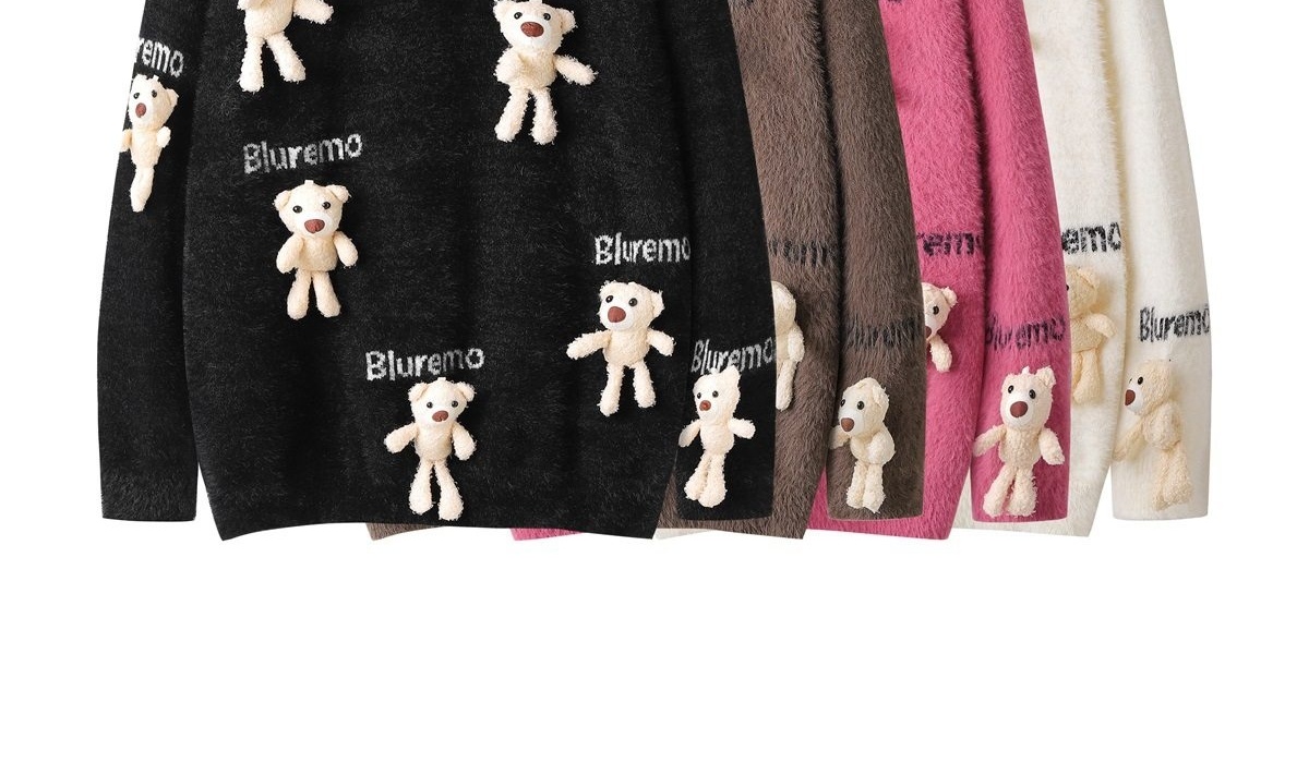 Áo Sweater Nữ Dệt Kim Hình Gấu Hoạt Hình Thêu Chữ Phong Cách Trẻ Trung Màu Đen, Nâu, Hồng, Trắng...