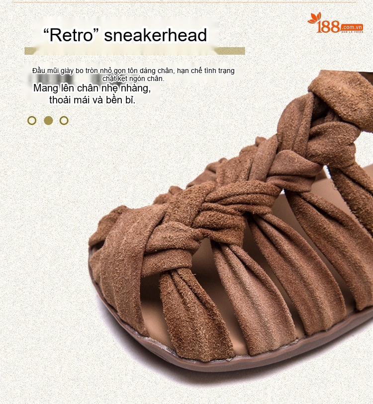 Dép Sandal Nữ Quai Dệt Thủ Công Đế Bệt Thoáng Khí Khóa Dán Phong Cách La Mã Đế Cao 3cm - 4cm Màu Vàng, Xanh Lá, Nâu chi tiết 5