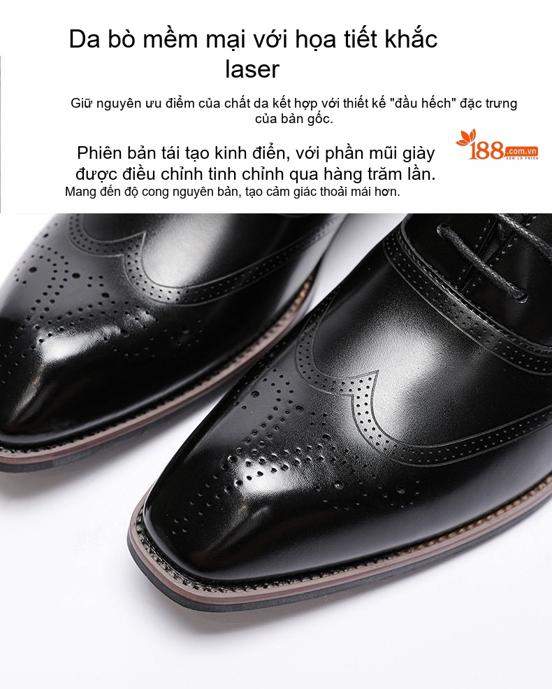 Giày Tây Buộc Dây Nam Da Bò Chiều Cao Đế Khoảng 3cm Màu Đen, Nâu chi tiết 8