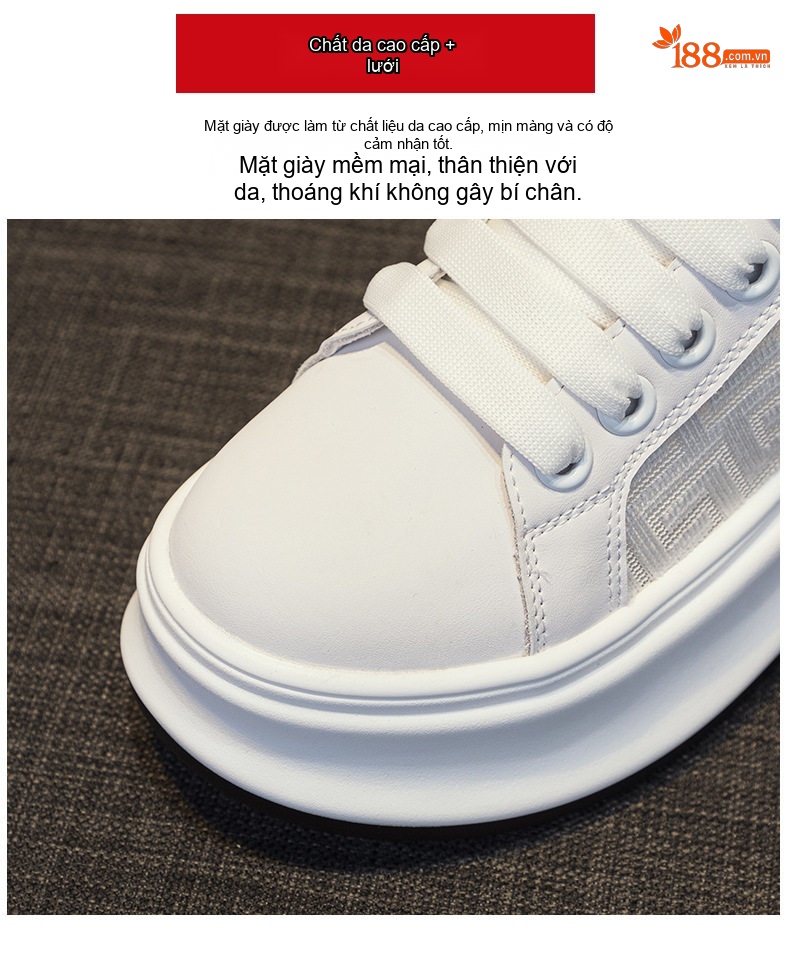 Giày Thể Thao Nữ Đế Cao Khoảng 5cm Kiểu Dáng Sneaker Màu Trắng, Đen, Vàng chi tiết 11