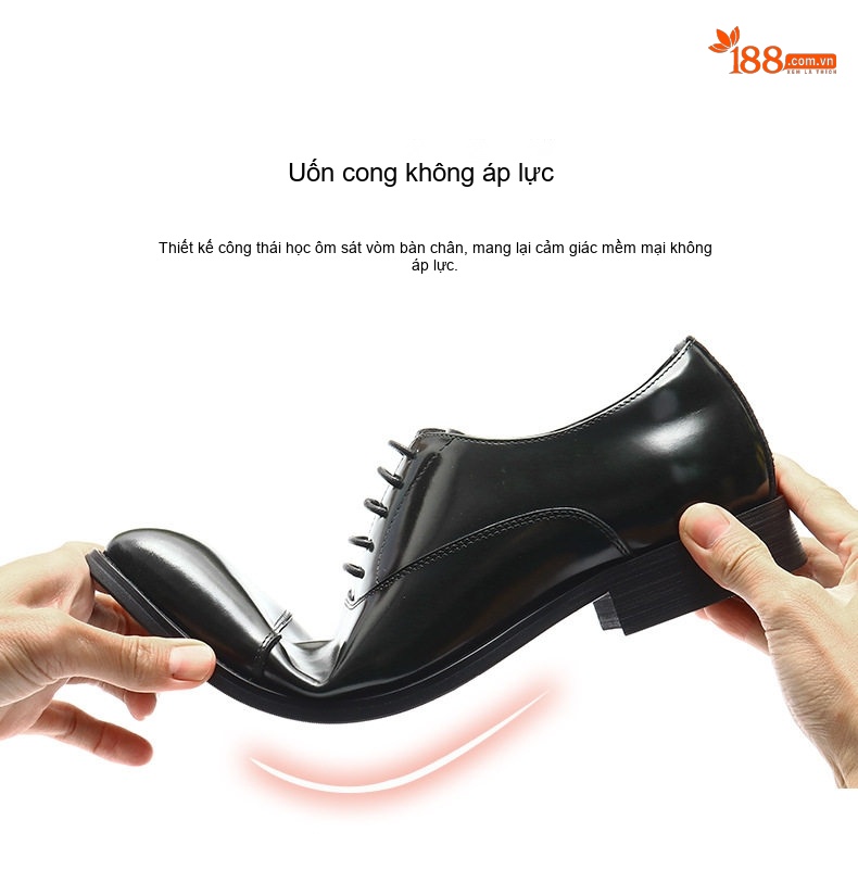 Giày Tây Buộc Dây Nam Da Bò Chiều Cao Đế Khoảng 3cm Màu Đen, Nâu chi tiết 7