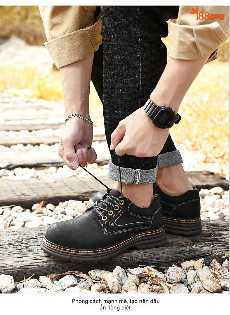 Giày da bò outdoor công sở buộc dây đế cao 3 cm chi tiết 17