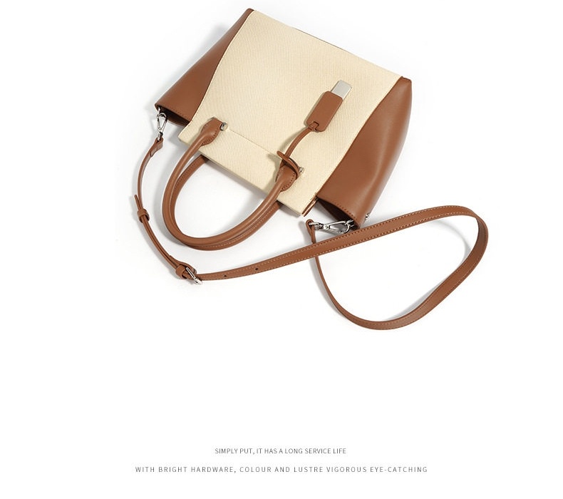 Túi Tote Nữ Da Bò Vải Canvas Lớn Đựng Vừa A4 Công Sở Đi Làm Màu Nâu, Kem, Xanh chi tiết 8