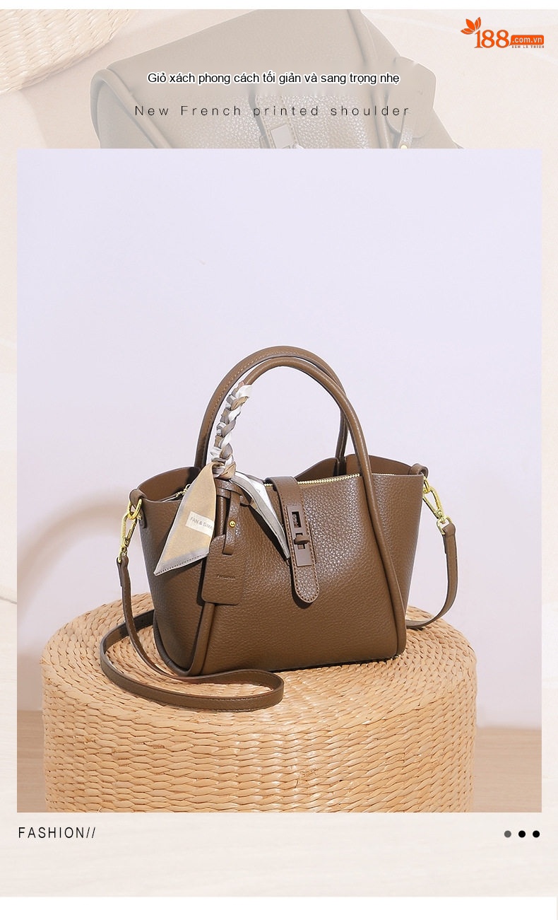 Túi Xách Nữ Đeo Vai/Đeo Chéo Kiểu Dáng Basket Bag Da Mờ Màu Nâu chi tiết 1