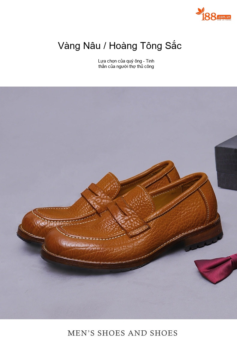 Giày Lười Nam Da Bò Dập Vân Chiều Cao Đế Khoảng 3cm Màu Nâu, Đen chi tiết 10
