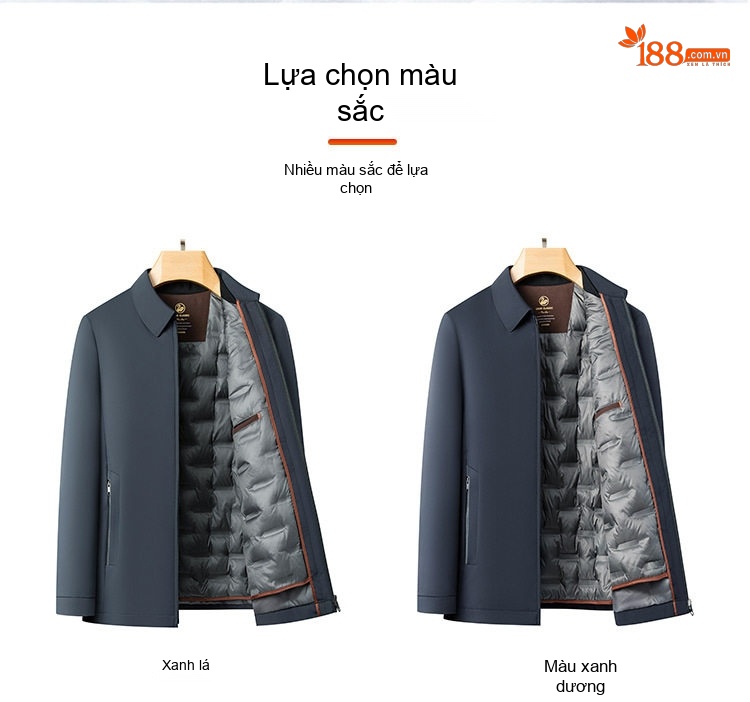 Áo Khoác Phao Lông Vũ Nam Trung Niên Cổ Bẻ Tháo Rời Màu Xanh Navy chi tiết 13