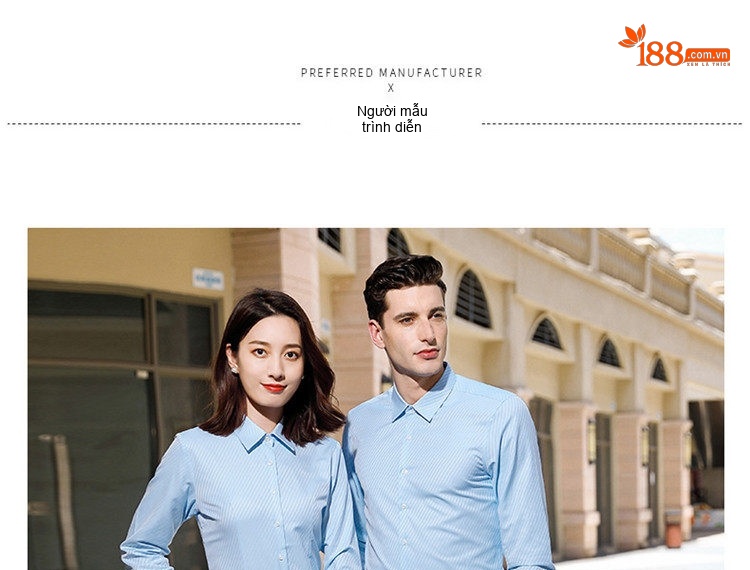 Áo Sơ Mi Dài Tay Nam Nữ Không Nhăn Phong Cách Công Sở Thêu Logo Màu Trắng, Xanh chi tiết 12