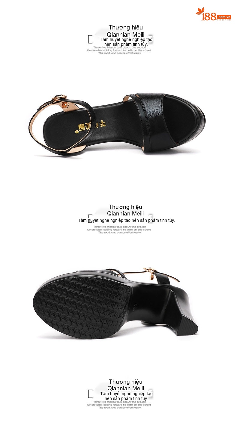 Giày Sandal Cao Gót Nữ Quai Ngang Đế Xuồng Da Bóng Gót Cao 8cm Màu Đen, Đỏ, Bạc chi tiết 18