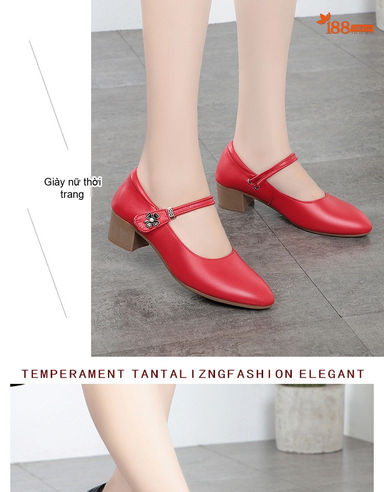 Giày Búp Bê Nữ Da Thật Quai Ngang Chiều Cao Đế Khoảng 4cm Màu Đen, Kem, Đỏ chi tiết 12