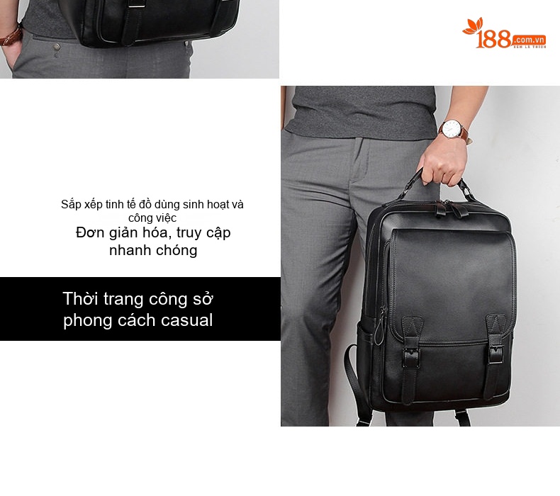 Balo Đựng Laptop Nam Da Thật Phong Cách Thời Trang Công Sở Màu Đen chi tiết 3