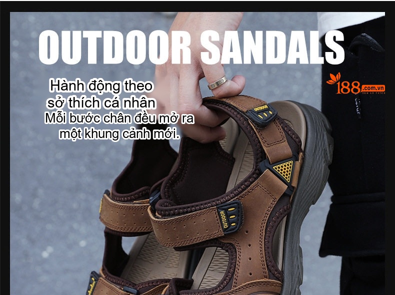 Sandal Nam Da Bò Hở Ngón Thoáng Khí Chiều Cao Đế Khoảng 3cm Màu Nâu, Đen chi tiết 3
