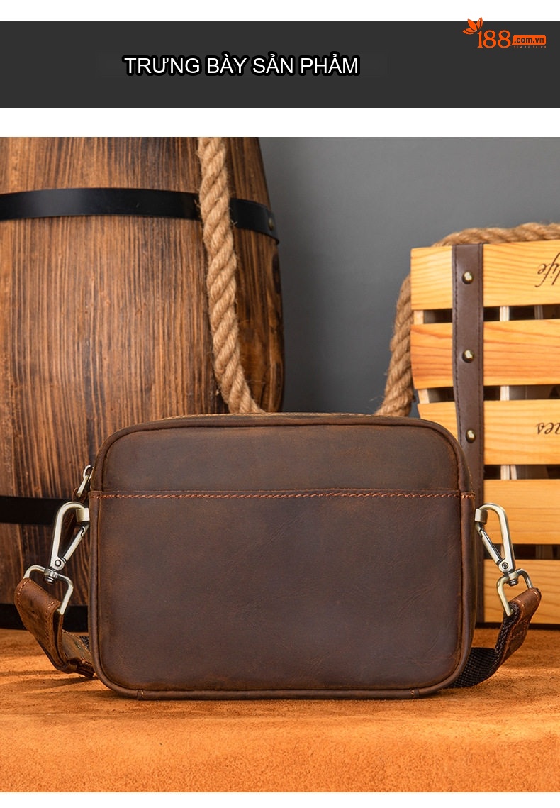 Túi Đeo Chéo Nam Da Thật MaraLete, Túi Đựng Ipad, Clutch Cầm Tay Da Thật Màu Nâu chi tiết 12